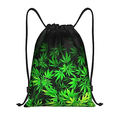 KiHene Real Green Leaf Printed Drawstring Backpack Water Resistant String Bag Sports Sackpack Gym Sack, for Men Women