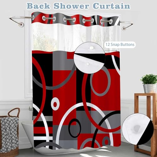 Rideau de douche sans crochet moderne abstraction géométrique rouge 180 cm - 4
