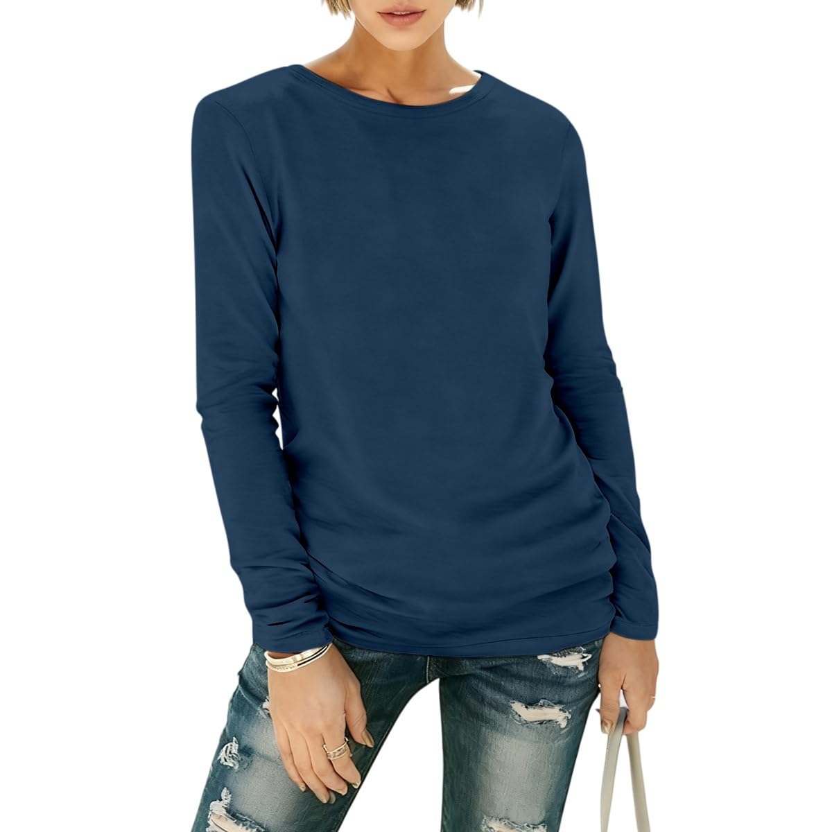 OGBK Langarmshirt Damen Sweatshirt Regular Slim Fit Tops Basic Langarm Tshirt Rundhals Oversize Oberteile Herbst Casual Baumwolle Tee Shirts Streetwear