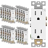 ENERLITES Decorator Receptacle, Tamper-Resistant Wall Outlet, Residential Grade, 3-Wire, Self-Grounding, 2-Pole, 15A 125V, UL Listed, 61501-TR-W-20PCS, White, 20 Pack