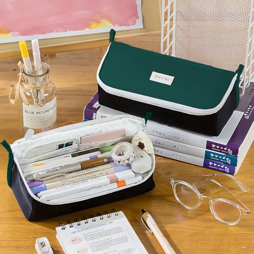 Image of Pencil Case Large Capacity Pencil Pouch Pen Bag with Big Compartment, Foldable Pencil Bags with Zipper Pencil Pouch, Student Pencil Case Stationery Bag for Girls and Boys Teen Adults Women Men (Green)