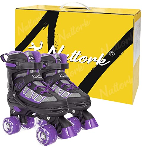 Kids Roller Skates For Girls, Purple Adjustable Rollerskates With Light Up Wheels For Big Kids Ages 6-12 7 8 9 10, Beginners Outdoor Sports, Best Birthday Gift For Girls Kids #TOP5