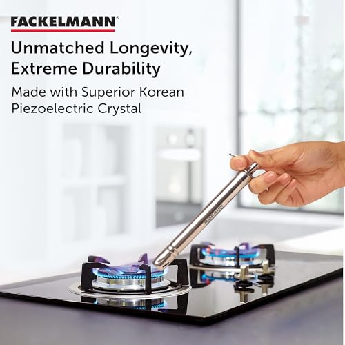 Image of Fackelmann Stainless Steel Gas Lighter | Strong Sturdy & Durable | Rust Resistant | 1 Year Warranty | Ideal for Any Gas Stove appliance | No Batteries | Works on Piezo-Electric Effect Principle - 17cm