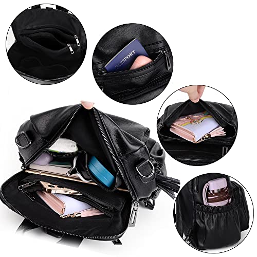 Image of UTO Women Backpack Purse Leather Vegan Ladies Fashion Designer Rucksack Convertible Travel Shoulder Bag with Tassel