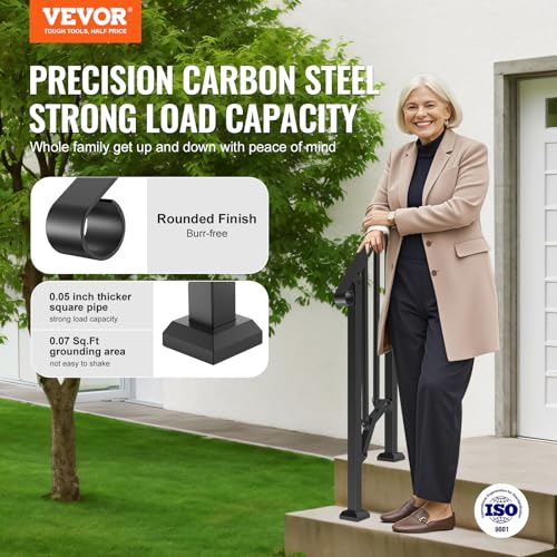 VEVOR Handrails for Outdoor Steps, 1 Step Stair Hand Rail Kit, Transitional Carbon Steel Railings with Installation Kit, Stair Rails for Seniors, Concrete Steps & Porch & Deck, Black Retro Arch by VEVOR - Image 2