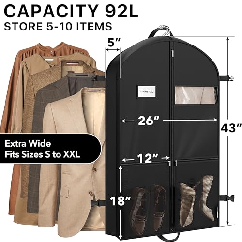 Simple Houseware 43'' Travel Garment Bag with Pockets for Suits, Dresses, Coats, Heavy Duty 300D Polyester2