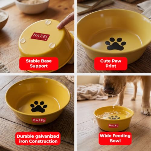 Image of HAZEL Yellow Pet Water Bowl with Paw Print Design for Puppies, Kittens & Small Pets