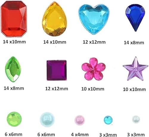 1200 Stück Glitzersteine Selbstklebend, 14 Bögen Acryl Strasssteine Sticker Verschiedene Formen Klebesteine Schmucksteine für Kinder DIY Handwerk Grußkarten