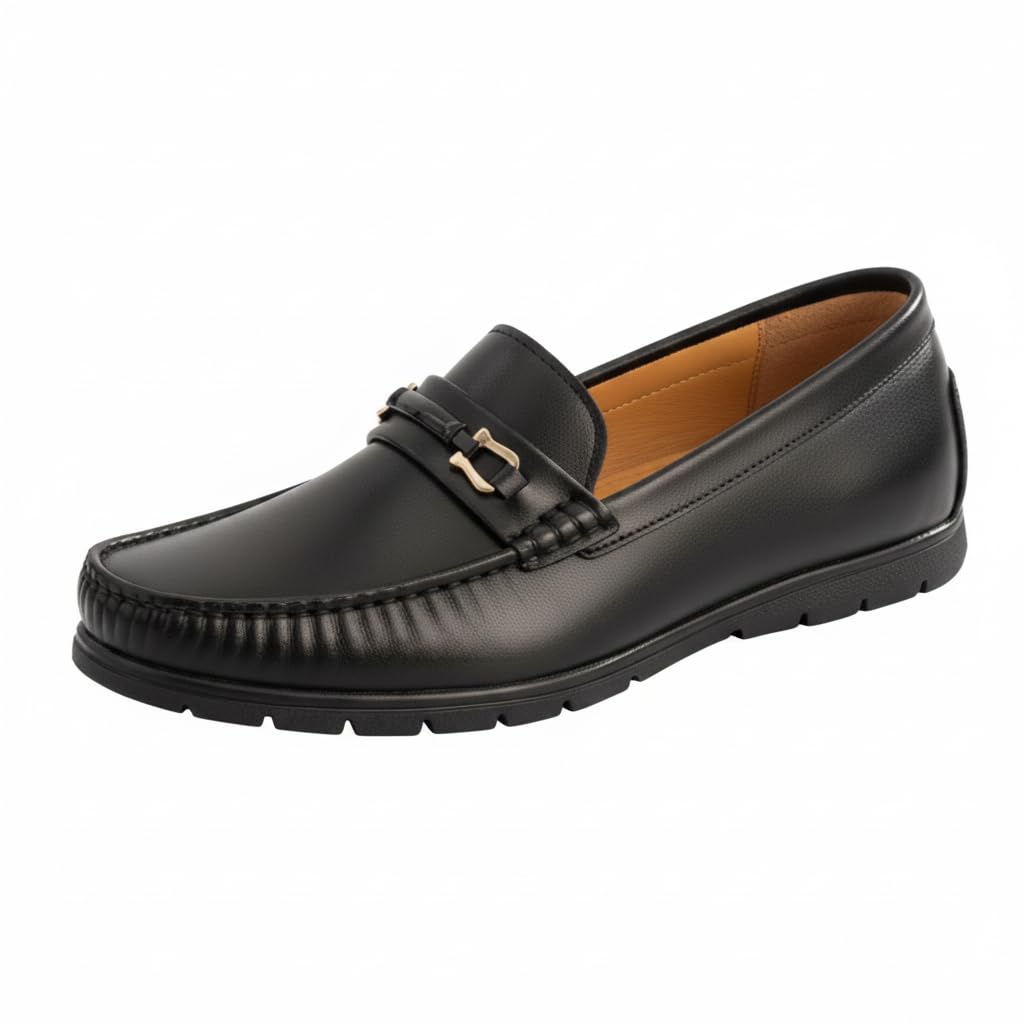 Men’s Black Formal Loafers with Metal Bit | Slip-On Office, Party & Business Wear Shoes for Men | Comfortable Shoes-image-32