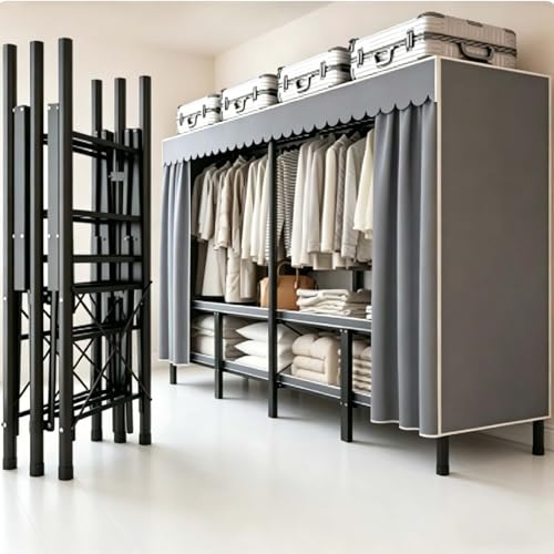 Armarios Dormitorio, Armario Armario de Lona portátil con Riel para Colgar, Estantes, Closet Armario para habitación, Adecuado para Sala de Estar y vestidor(200cm)