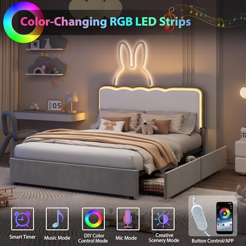 Image of Garvee Irregular Wave LED 2-Drawer Soft Upholstered Bed, Soft Padding