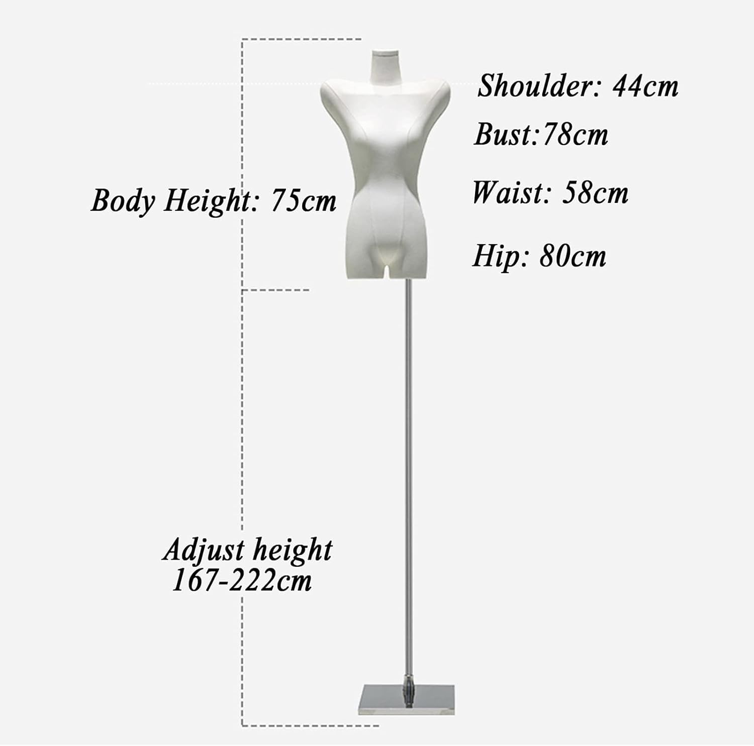 Weiblicher Mannequin-Körper, Kleidungsausstellung, Kleiderform mit großer breiter Schulter, verstellbare Modellrequisiten ohne Arme