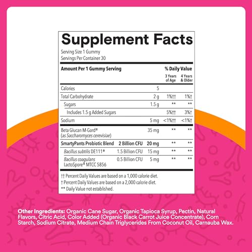 SmartyPants Kids Probiotic Gummies for Digestive Health: 2 Billion CFU Gut Health and Immune Support Supplement, Clinically Studied Probiotic, Gluten Free, Grape, 30 Count (30 Day Supply) - image 3
