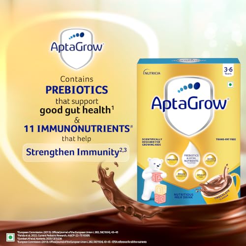 Image of AptaGrow Milk Drink Powder For Kid S Height Gain,Immunity & Brain Development,Nutritious & Tasty Chocolate Flavor,400 G|37 Nutrients|Prebiotics|Low Fat|Veg,1 Count,13 Servings