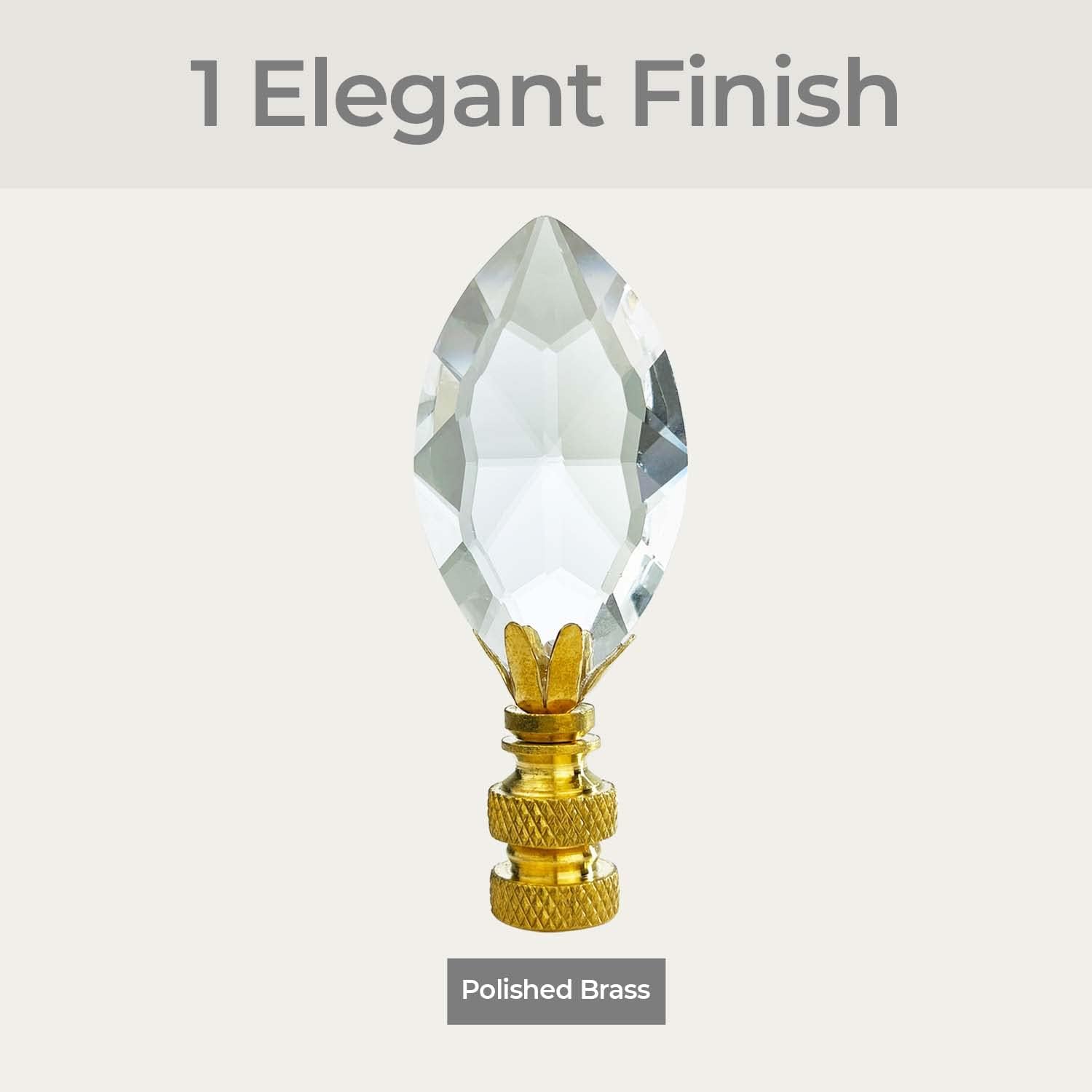 Royal Designs, Inc. Pear Shaped K9 Crystal Clear Finial, Polished Brass - Pack of 2