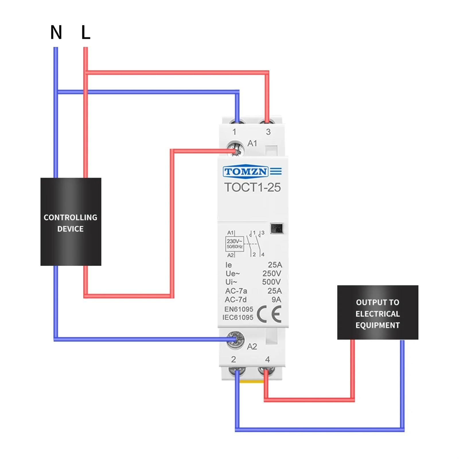 TOCT1 2P 25 A AC 220 V/230 V 50/60 Hz Szyna DIN Modułowy stycznik AC do użytku domowego 110V 230V 24V NO NC(1NC, 110V)