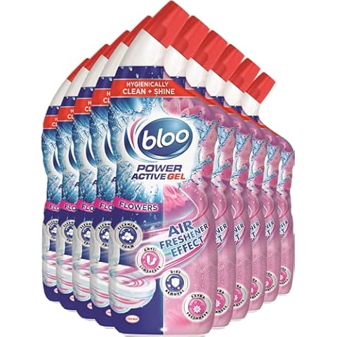 Bloo Power Active Gel, Toilet Cleaner, Pink Gel, Fresh Flowers with Anti-Limescale, Cleaning Foam and Extra Freshness, 700 ml x 10, Multipack Cover