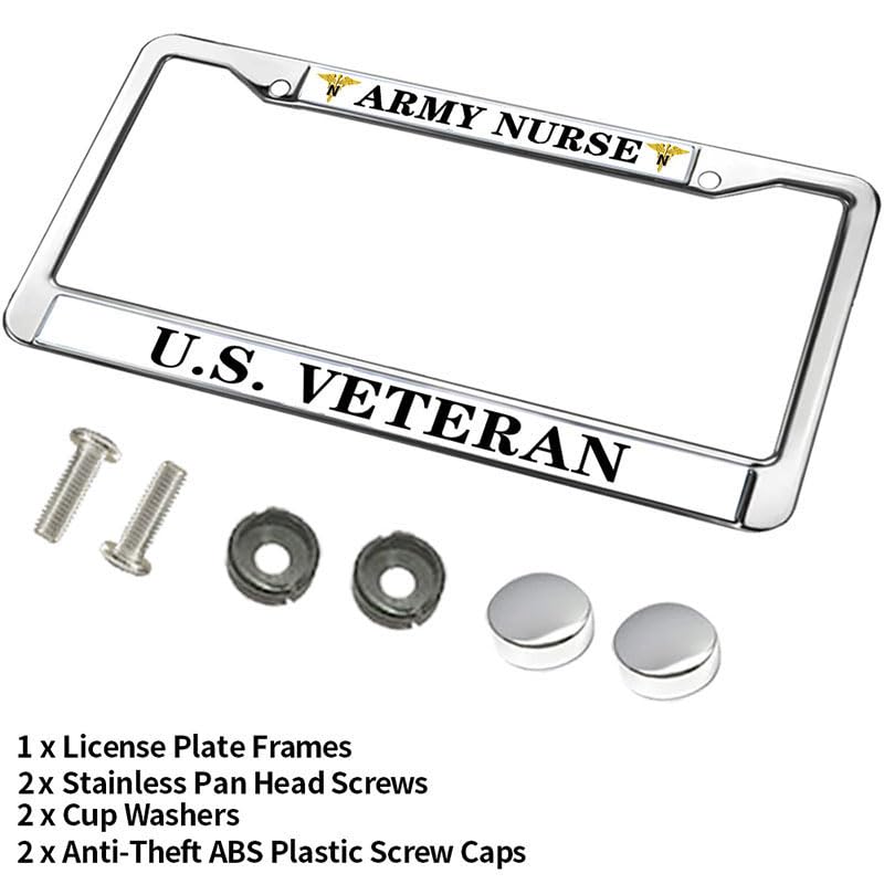 Image of Army Nurse US Veteran Metal Chrome Auto License Plate Cover,Veteran US Army Nurse Stainless Steel Car Licence Plate Covers for US Standard