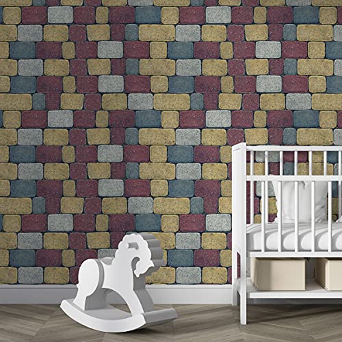 Image of DWELLSINDIA Multi Color Bricks Self Adhesive Wall Grain Textured Wallpaper (244 X 41 CM, Multi)