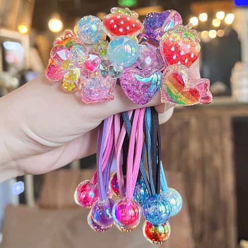 12PCS Ball Charm Hair Ties for Little Girls Colored Camellia Bead Rubber Band Bubble Hair Ties with Balls No Damage Ponytail Holders for Toddler Girls (Pink Purple Blue Rose Red Navy Blue Black)