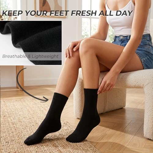 Image of Josnown Crew Socks for Women, Thin Cotton Casual Soft Aesthetic Womens Socks 5 Pairs