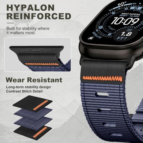 Image of Tactical Nylon Bands for Apple Watch Ultra 3 2 Band Series 11-1 /SE Men | Rugged Breathable Fabric, Nato Sport Strap, Adjustable Wristband with Metal Buckle for iWatch 49mm 46mm 45mm 44mm 42mm, M