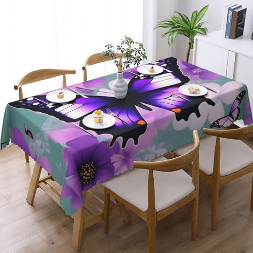 Nappe rectangulaire imprimé papillon violet en tissu pour table de dîner - 3