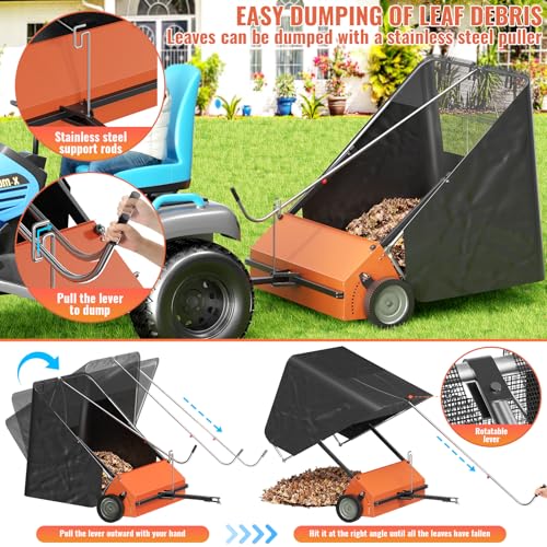 50-Inch Tow Behind Lawn Sweeper,with 25 cu. ft. Large Capacity Leaf Collector,Lawn Sweeper with Adjustable Sweeping Height, for Yard, Lawn, Farm