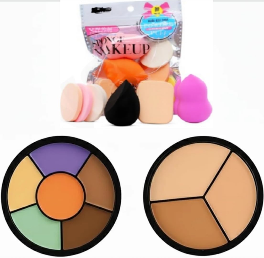 Premium Makeup Sponge Puff & Color Correction Concealer Palette Combo | Soft Cosmetic Applicator Set with 3 in 1 & 6 in 1 Face Contour Concealer Wheel for Flawless Makeup Finish-image-27