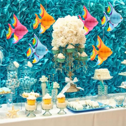 Image of GuassLee 10pcs Tissue Fish Honeycomb Decoration with Magnets - 10 inch Tropical Party Decoration for Fish /Under The Sea /Mermaid /Ocean /Beach Themed Birthday Party Luau Decor