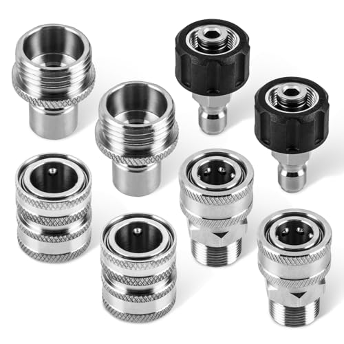 WOJET Pressure Washer Quick Connect Kit M22 14mm Quick Connect Pressure Washer Fittings M22 to 3/8 Quick Connect Garden Hose Quick Connect Pressure Washer Adapter Set Stainless Steel Hose Adapter