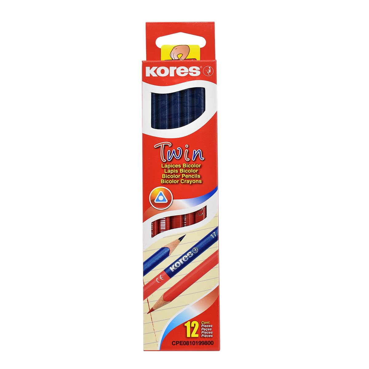 Kores Twin - Paquete de 12 lápices de madera de doble punta, rojo y azul