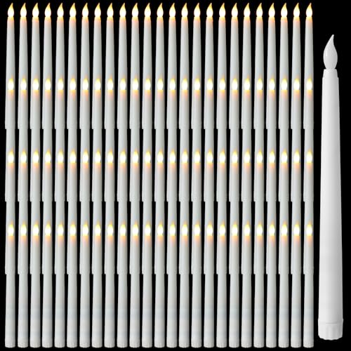 Baquler 100 Pcs 9.7 Inch White LED Flameless Taper Candles Bulk
