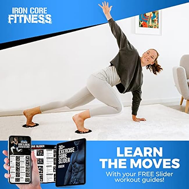 Core Sliders for Working Out, Dual Sided Exercise Gliding Discs for Use on All Surfaces, Ultimate Core Trainer, Light and Portable, Gym & Home Total Body Workout Equipment