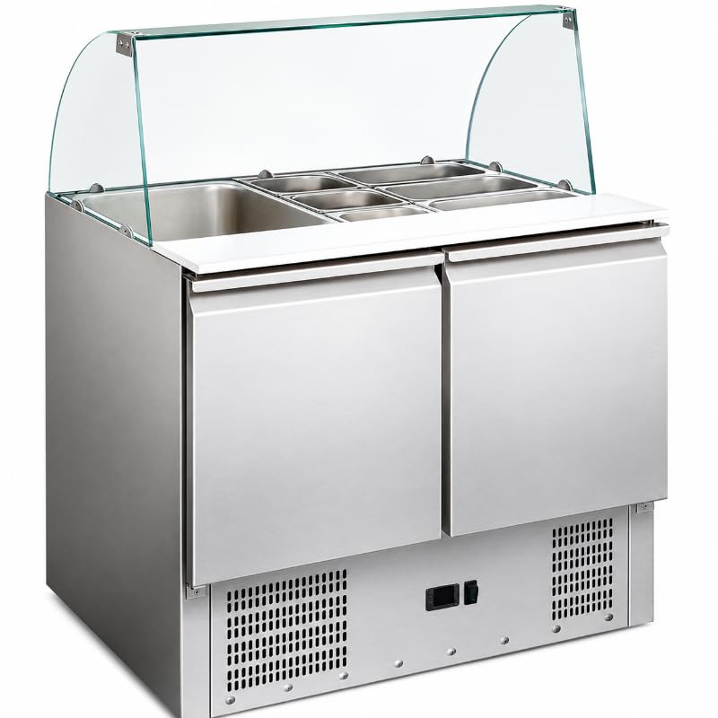 Générique Saladetta refrigerata con vetro bombato 2 porte GN 1/1 – 240L – Piano in polietilene
