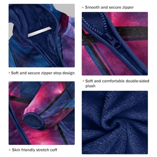 Blue Geometric Triangles Toddler Fleece Jacket Girl Boys Hooded Fleece Jacket Coat Warm Outwear Zip-up 3-10T3