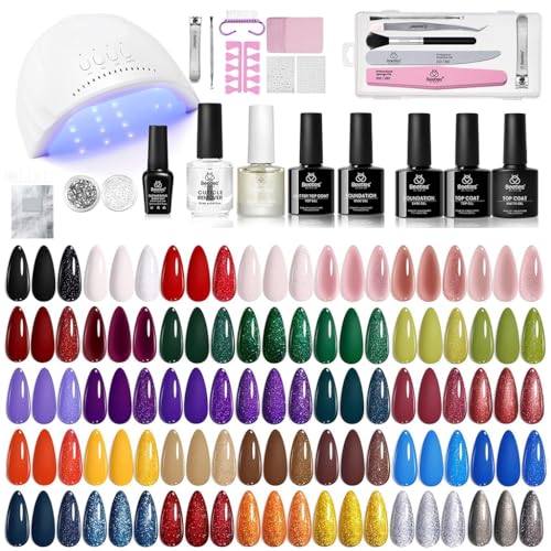 Image of Beetles Gel Nail Polish Kit with U V Light -54 Pcs Gel Nail Kit Four Seasons Glow 32 Colors Set with Base Matte & Glossy Top Coat Soak Off Home Salon Nails DIY Manicure Gifts for Women