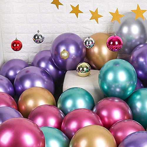 Image of Party Balloons 12inch 50 Pcs Latex Metallic Balloons Chrome Balloons Birthday Balloons Shiny Balloons Party Decoration Wedding Birthday Baby Shower Christmas Party - Metallic Multicolor