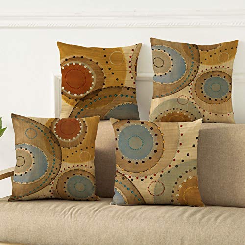 Womhope Set Of 4 Vintage Geometric Decorative Throw Pillow Covers Pillow Cases Cushion Cases 18 X 18 Inch For Living Room,Couch And Bed (Circle) #TOP1