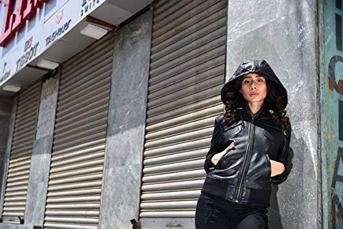 Artistry Womens Genuine Lambskin Leather Motorcycle Jacket with Removable Leather Hood Black - Hooded leather bomber jacket4
