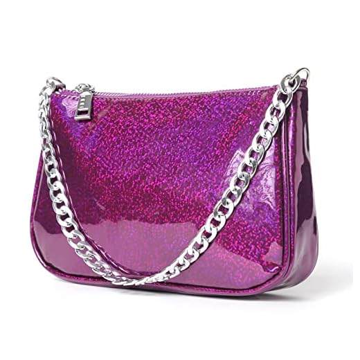 MISAKO Sparkling bolso baguete de fiesta con asa bandolera - Bolso de fiesta de moda mujer - s bolsos de noche y eventos Sparkling Púrpura 13 X 21 X 4 cm