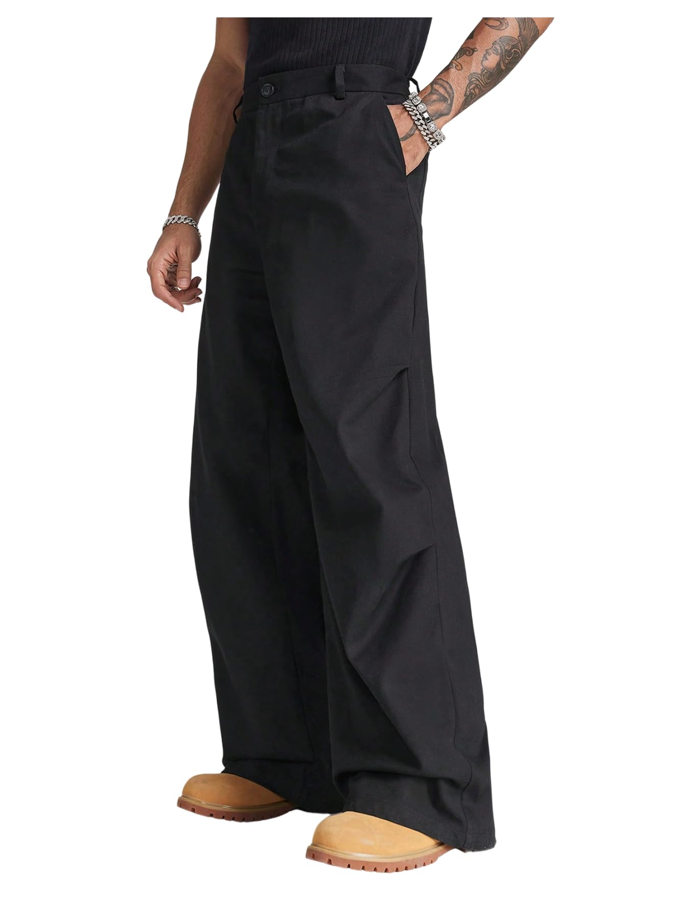 OYOANGLE Mens Straight Leg Dress Pants Zipper Fly Solid Casual Loose Long Trousers with Pocket Streetwear