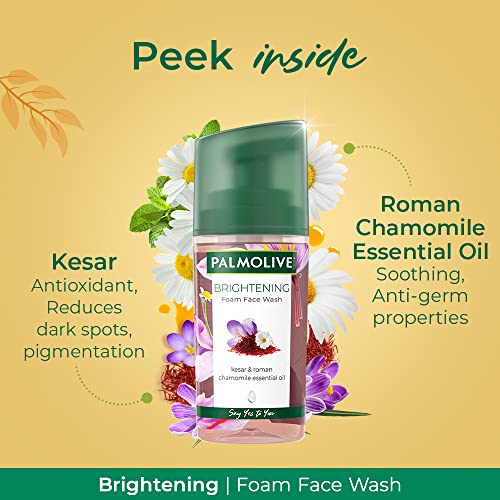 Image of Palmolive Brightening Foam Face Wash, with Kesar and Roman Chamomile Essential Oil, Suits All Skin Types (100ml)
