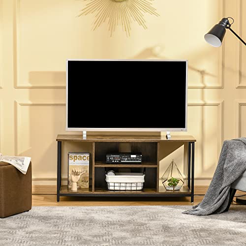 HOMCOM Meuble TV 110 cm, Meuble télé pour téléviseur jusqu'à 55 Pouces avec Compartiments Ouverts et étagère réglable, Banc TV Industriel pour Salon, Chambre à Coucher, Brun Rustique – Image 3