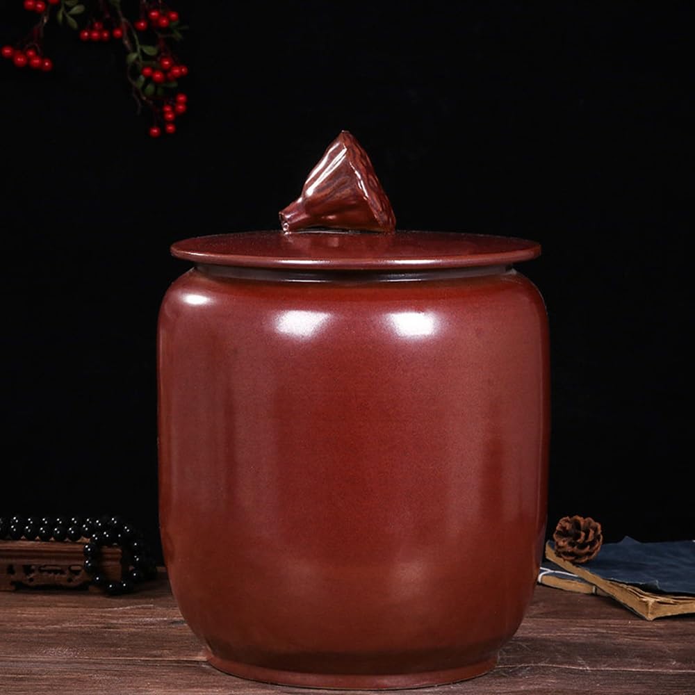 SXYHCK Ceramic Rice Dispenser, Home Large Capacity Grain Storage Jar, Retro Sealed Storage Tank For Rice, Airtight Bulk Food Containe With Lid(Red,25kg/55lb)