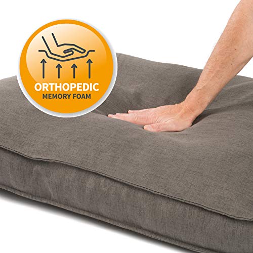 JAMAXX Premium Hundekissen Orthopädisch Memory Foam, Leinen Bezug Waschbar, Nässeschutz Wasserabweisend - Kuschelig Weich, Visco Elastische Kissenfüllung, Hundebett PDB1005 (S) braun-grau 65x50