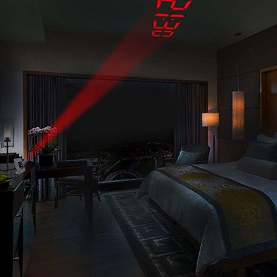 Reloj despertador con proyección digital LED, termómetro de temperatura, pantalla de fecha y hora de escritorio, proyector, calendario, reloj LED de mesa