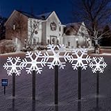 BRIGHTDECK Snowflake Solar Christmas Decorations Outdoor, 5 Pack LED Pathway Lights, Waterproof Snowflake Pathway Lights, Stake Lights for Christmas Garden Decor (5Pcs Cold White)