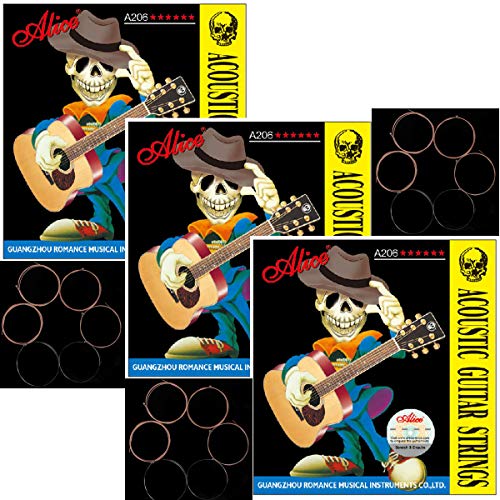 3 Packs Alice A206 Stainless Steel Phosphor Bronze Anti-Rust Acoustic Guitar Strings Light