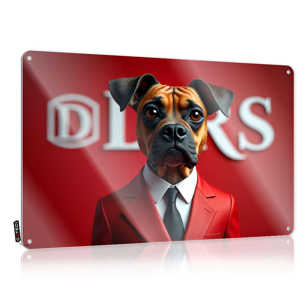 Hanging Accessories Matal Sign - A Dog In A Red Suit With "dlrs" On The Background. Country Metal Wall Art Ready To Hang For Gym(30X40CM)